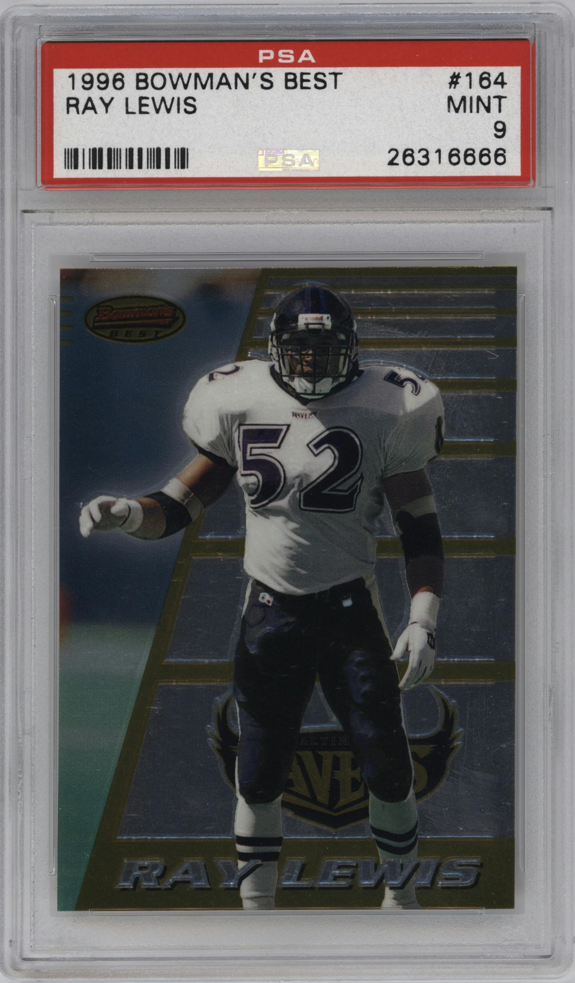 Ray Lewis from the 1996 Bowman’s Best set graded by PSA and given an overall grade of 9.