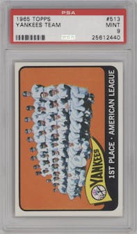 New York Yankees Team from the 1965 Topps set graded by PSA and given an overall grade of 9.