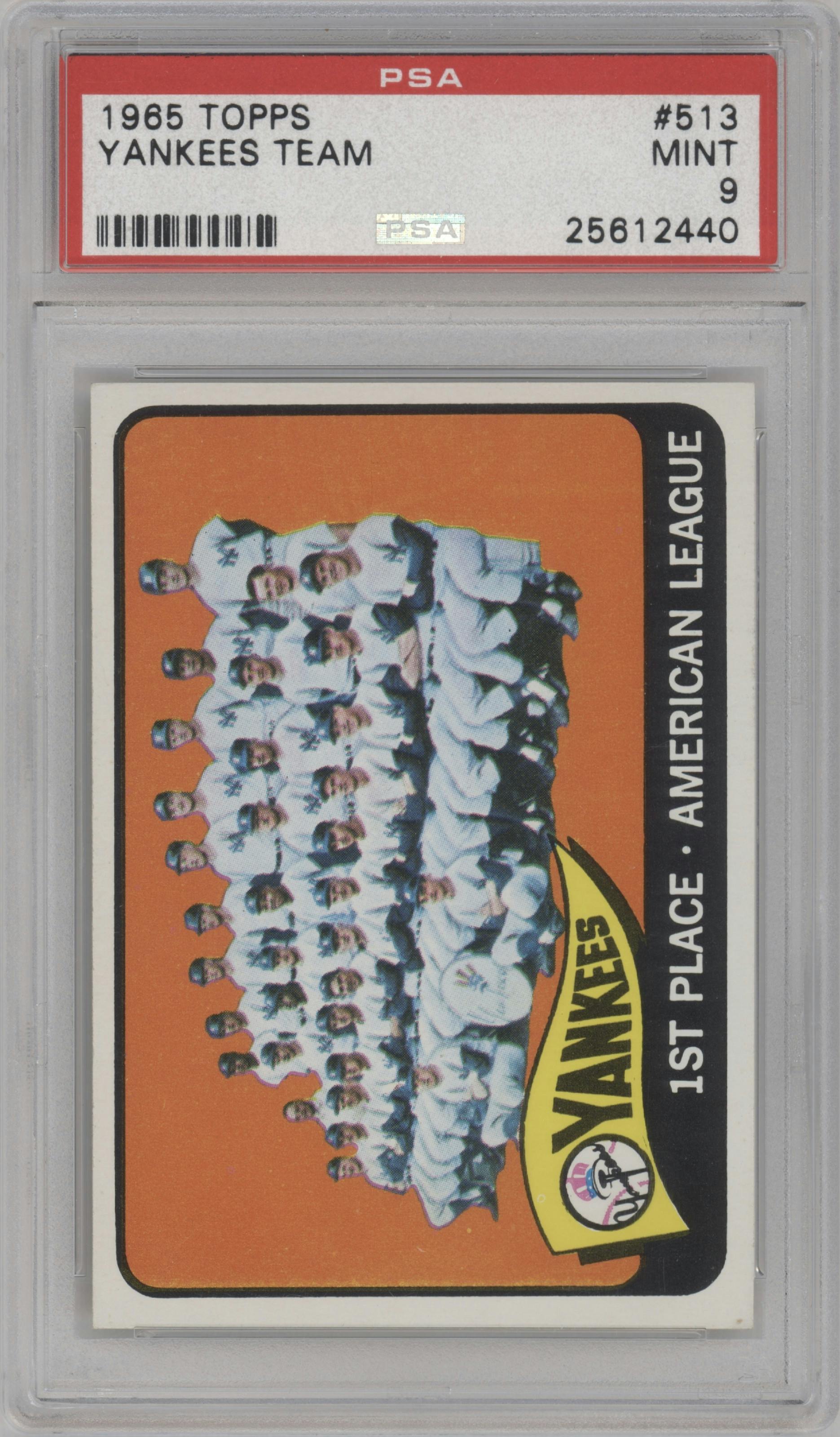 New York Yankees Team from the 1965 Topps set graded by PSA and given an overall grade of 9.