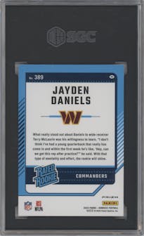 Jayden Daniels from the 2024 Donruss set featuring a Red Wave parallel graded by SGC and given an overall grade of 10.