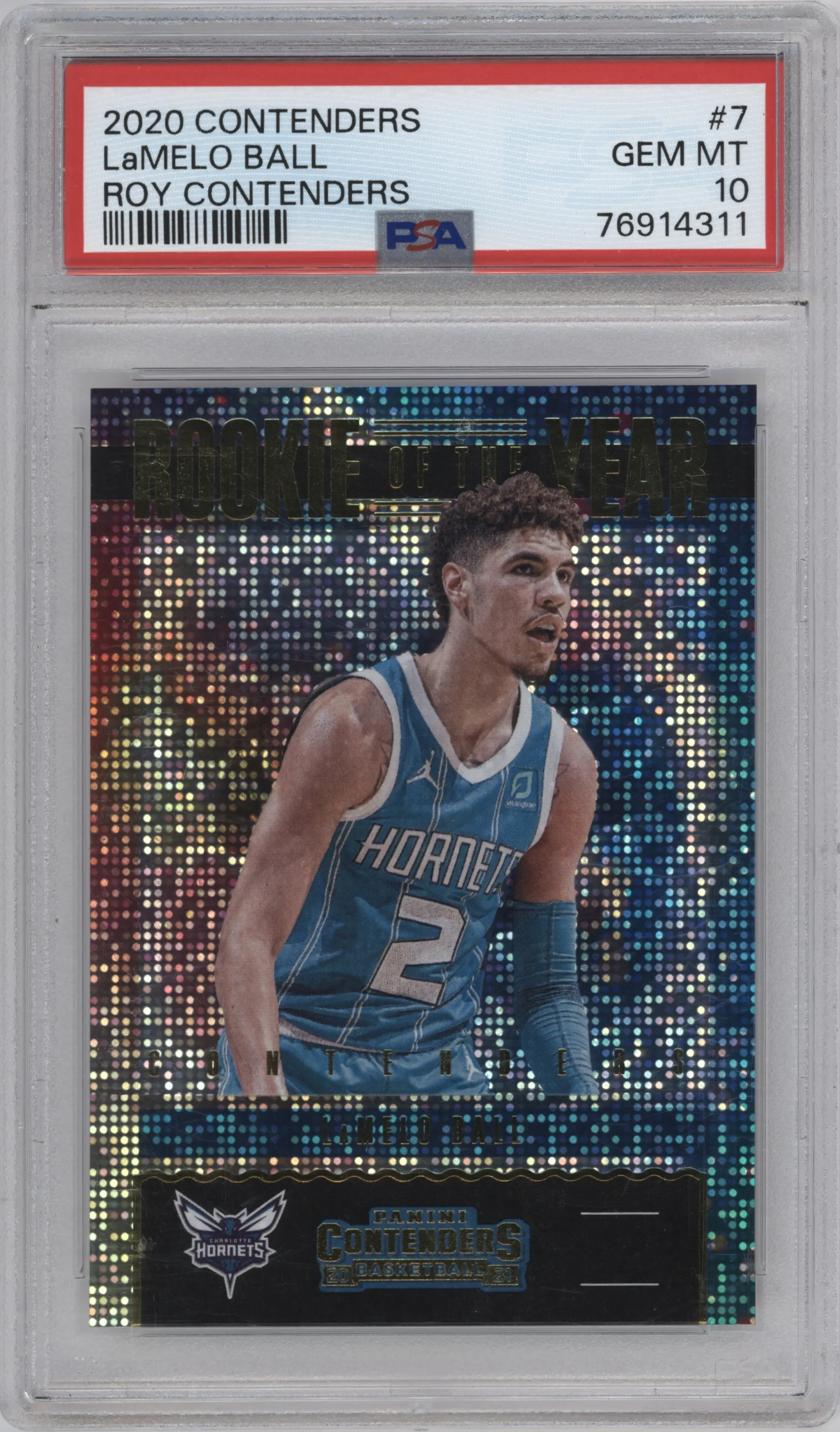 LaMelo Ball from the 2020-21 Panini Contenders set graded by PSA and given an overall grade of 10.