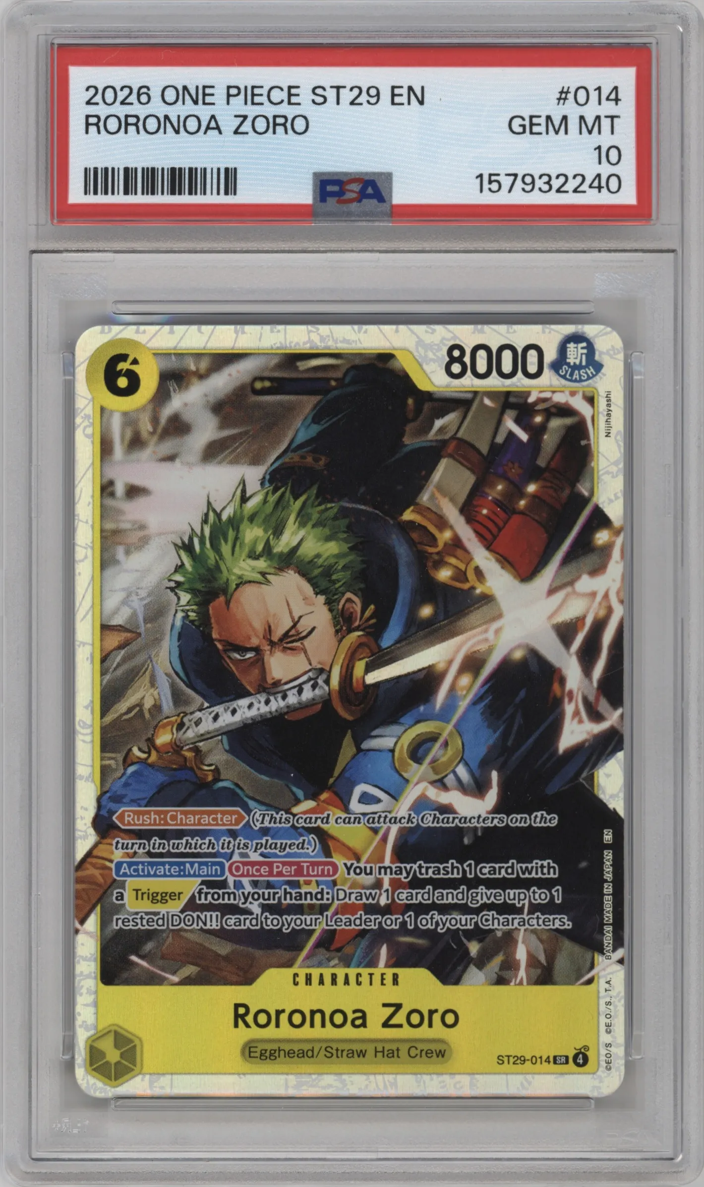 2026 One Piece Egghead Starter Deck Roronoa Zoro SR #ST29-014 SR PSA 10