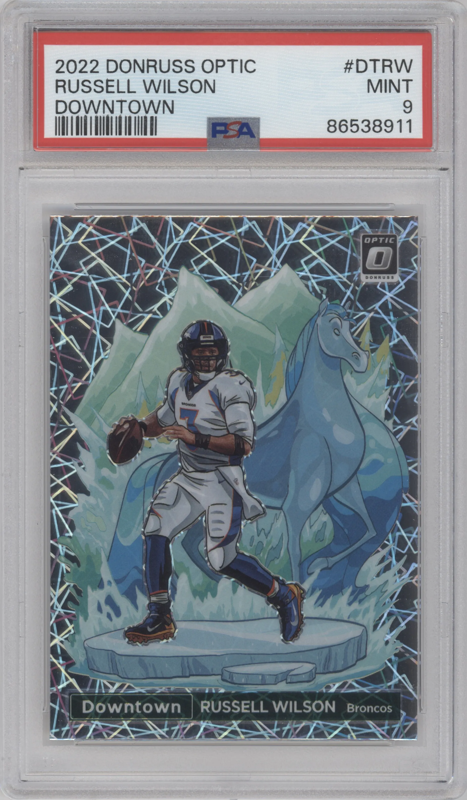 Russell Wilson from the 2022 Panini Donruss Optic set graded by PSA and given an overall grade of 9.