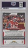 Patrick Mahomes II from the 2020 Panini Prizm set featuring a Red/White/Blue Prizm parallel graded by PSA and given an overall grade of 10.