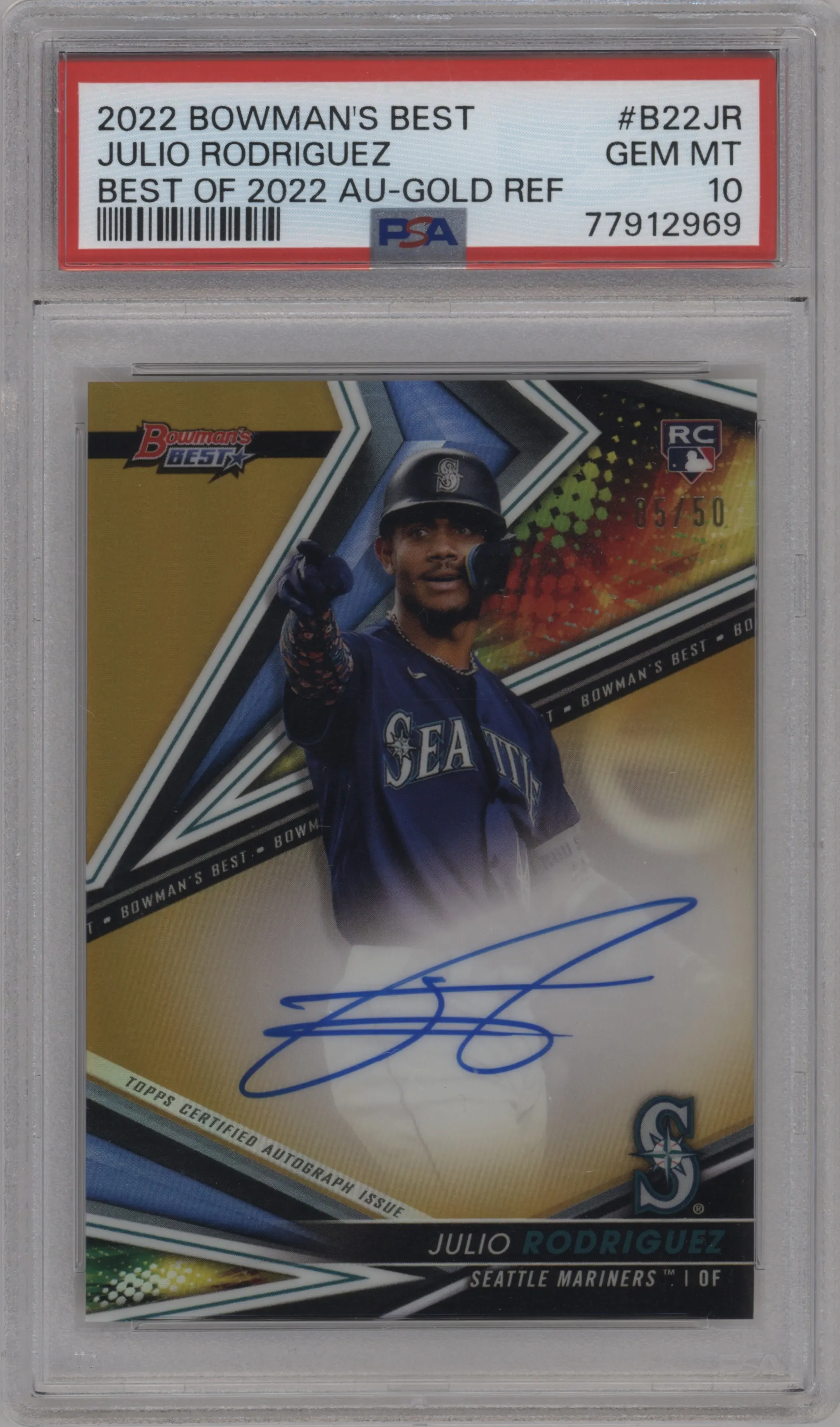 2022 Bowman’s Best Best of 2022 Auto Julio Rodriguez Gold Refractor PSA 10