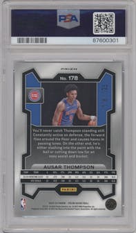 Ausar Thompson from the 2023-24 Panini Prizm set featuring a Blue Ice parallel graded by PSA and given an overall grade of 10.