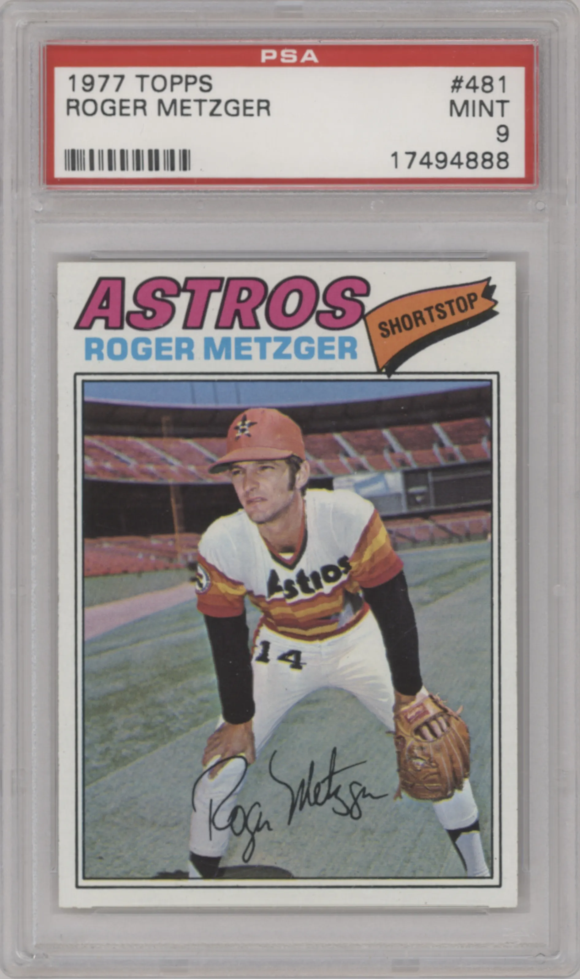 Roger Metzger from the 1977 Topps set graded by PSA and given an overall grade of 9.