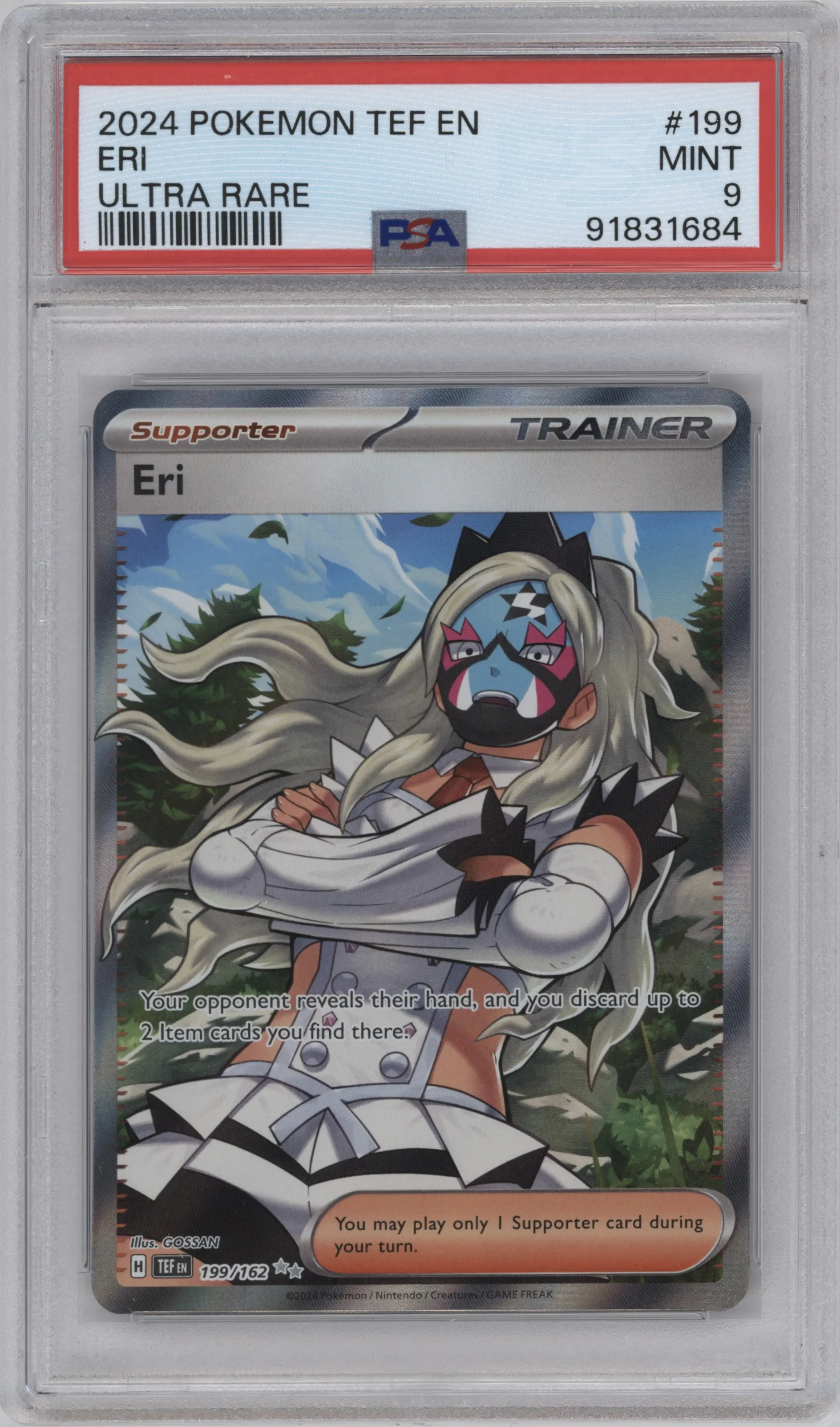 Eri from the 2024 Pokemon SV set graded by PSA and given an overall grade of 9.
