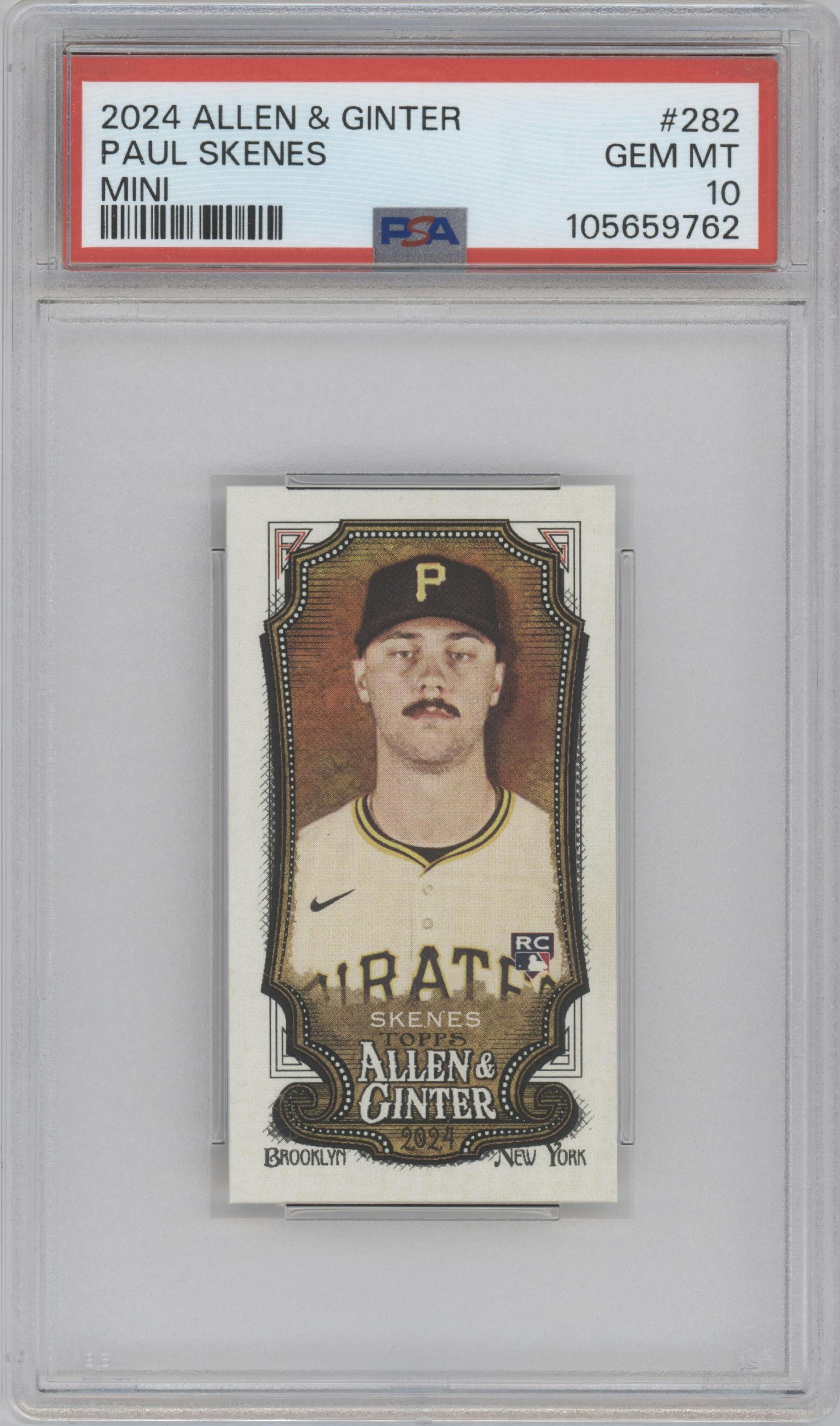 Paul Skenes from the 2024 Topps Allen & Ginter set graded by PSA and given an overall grade of 10.