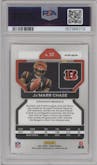 Ja'Marr Chase from the 2021 Panini Prizm set featuring a Lazer parallel graded by PSA and given an overall grade of 9.