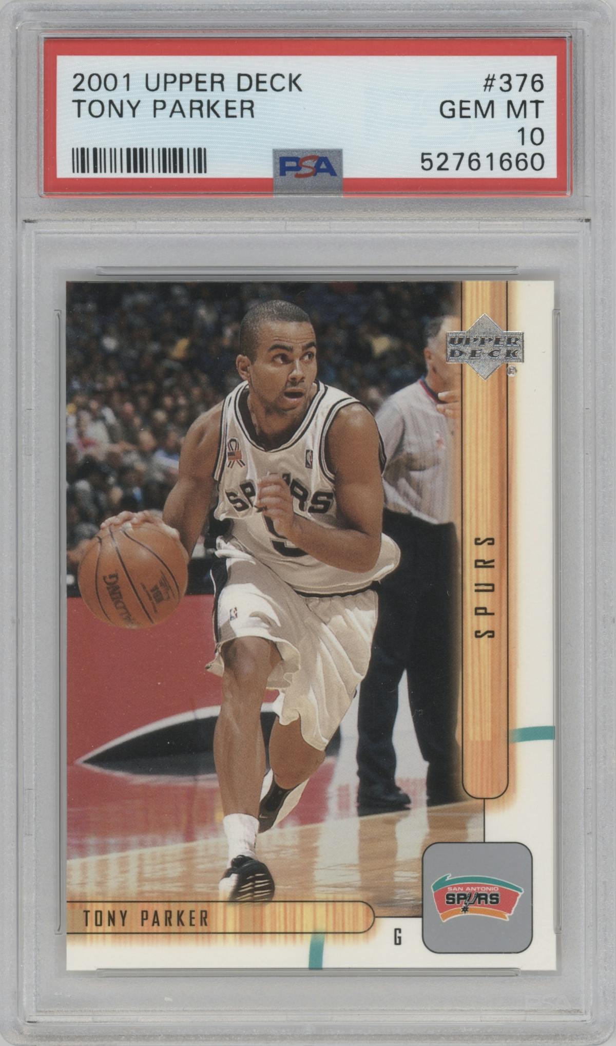 Tony Parker from the 2001-02 Upper Deck set graded by PSA and given an overall grade of 10.