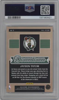 Jayson Tatum from the 2024-25 Panini One and One set graded by PSA and given an overall grade of 10.