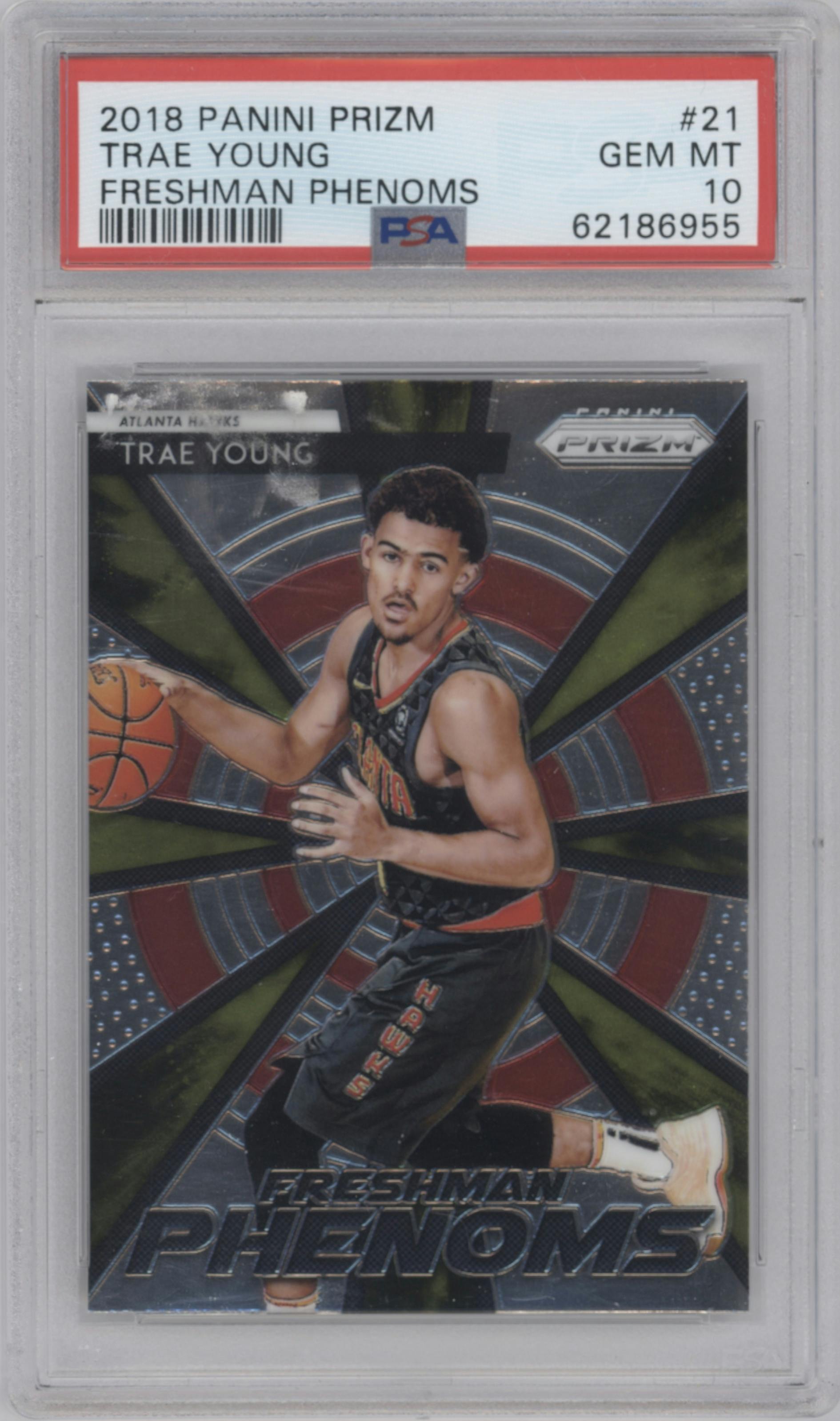 Trae Young from the 2018-19 Panini Prizm set graded by PSA and given an overall grade of 10.