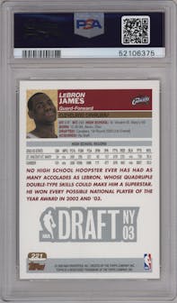 LeBron James from the 2003-04 Topps set graded by PSA and given an overall grade of 9.