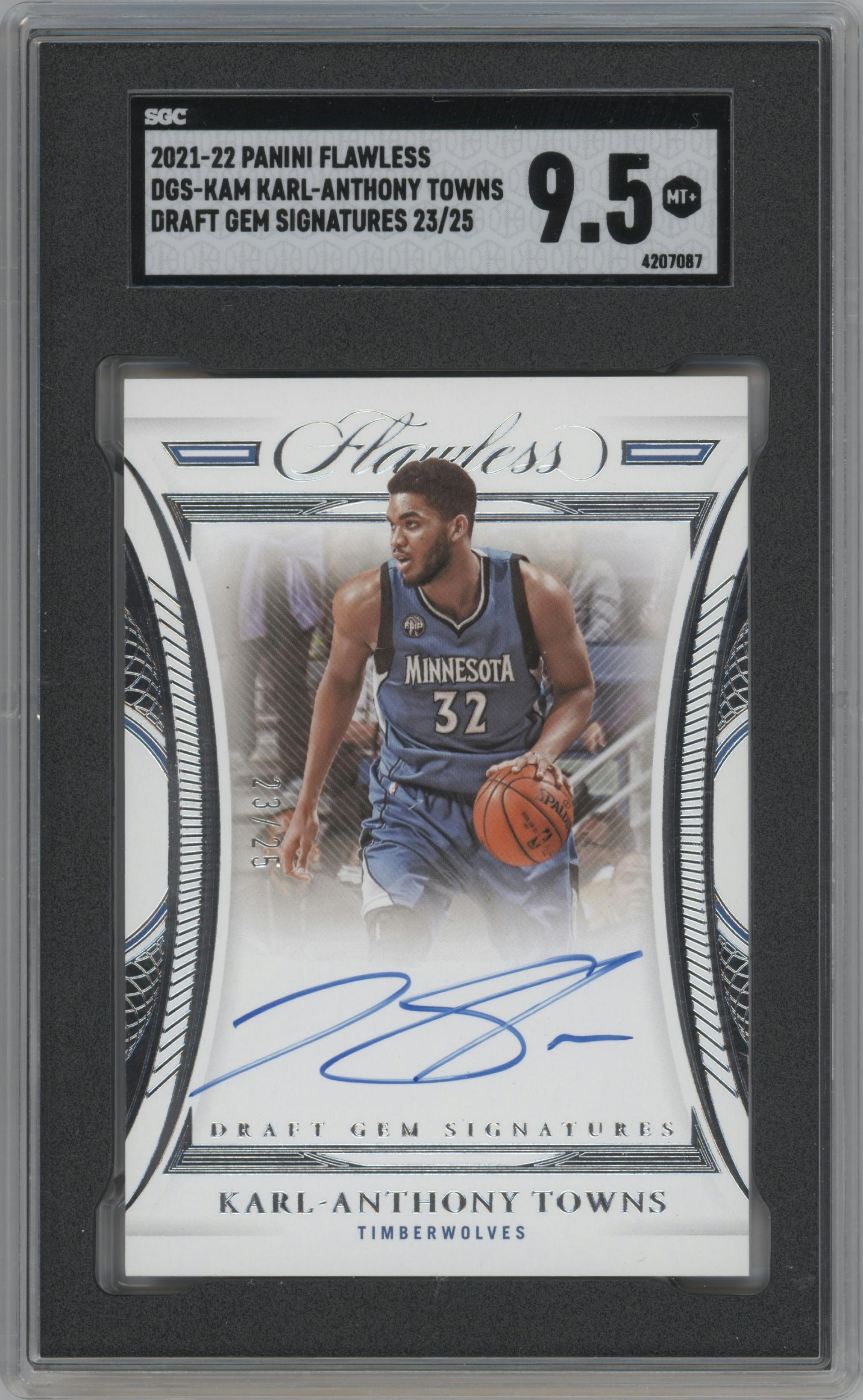 Karl-Anthony Towns from the 2021-22 Panini Flawless set graded by SGC and given an overall grade of 9.5.