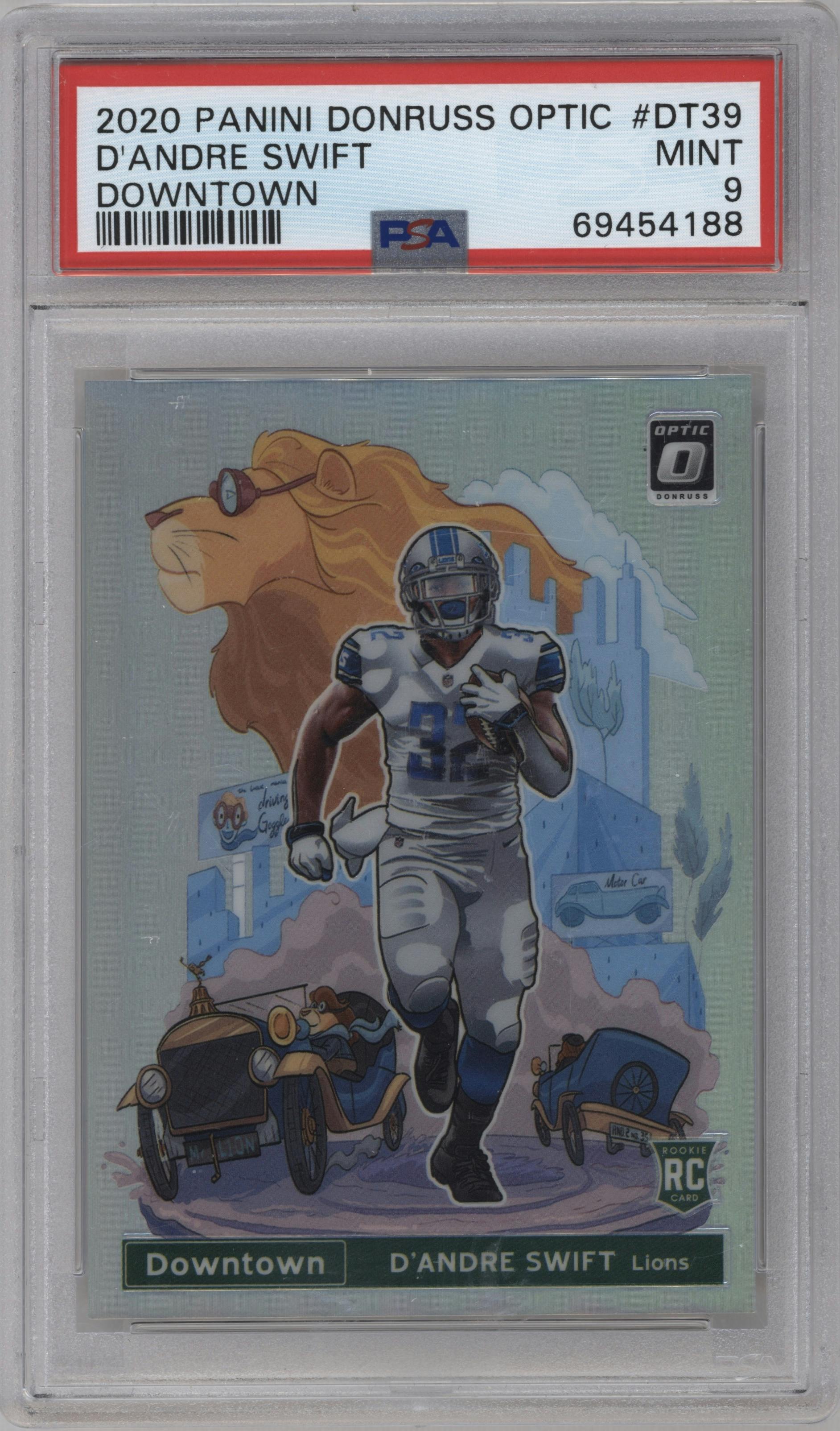 D'Andre Swift from the 2020 Panini Donruss Optic set graded by PSA and given an overall grade of 9.