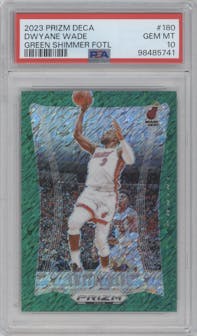 Dwyane Wade  from the 2023-24 Panini Prizm Deca set featuring a FOTL Green Shimmer parallel graded by PSA and given an overall grade of 10.