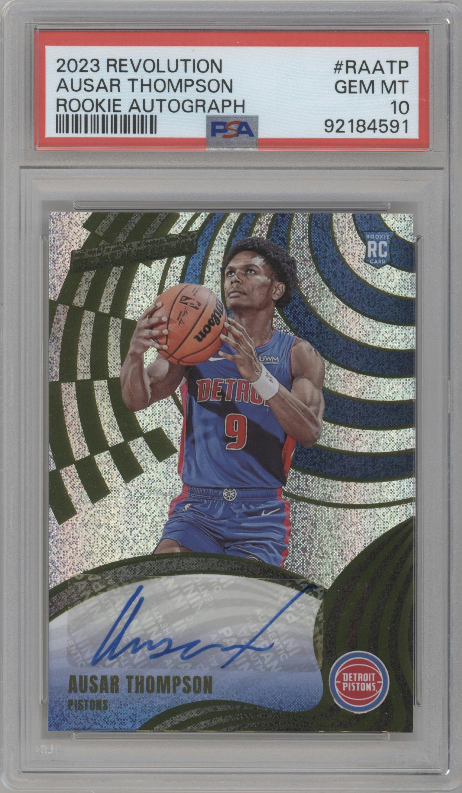 Ausar Thompson  from the 2023-24 Panini Revolution set graded by PSA and given an overall grade of 10.