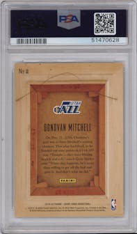 Donovan Mitchell from the 2019-20 Panini Court Kings set graded by PSA and given an overall grade of 10.