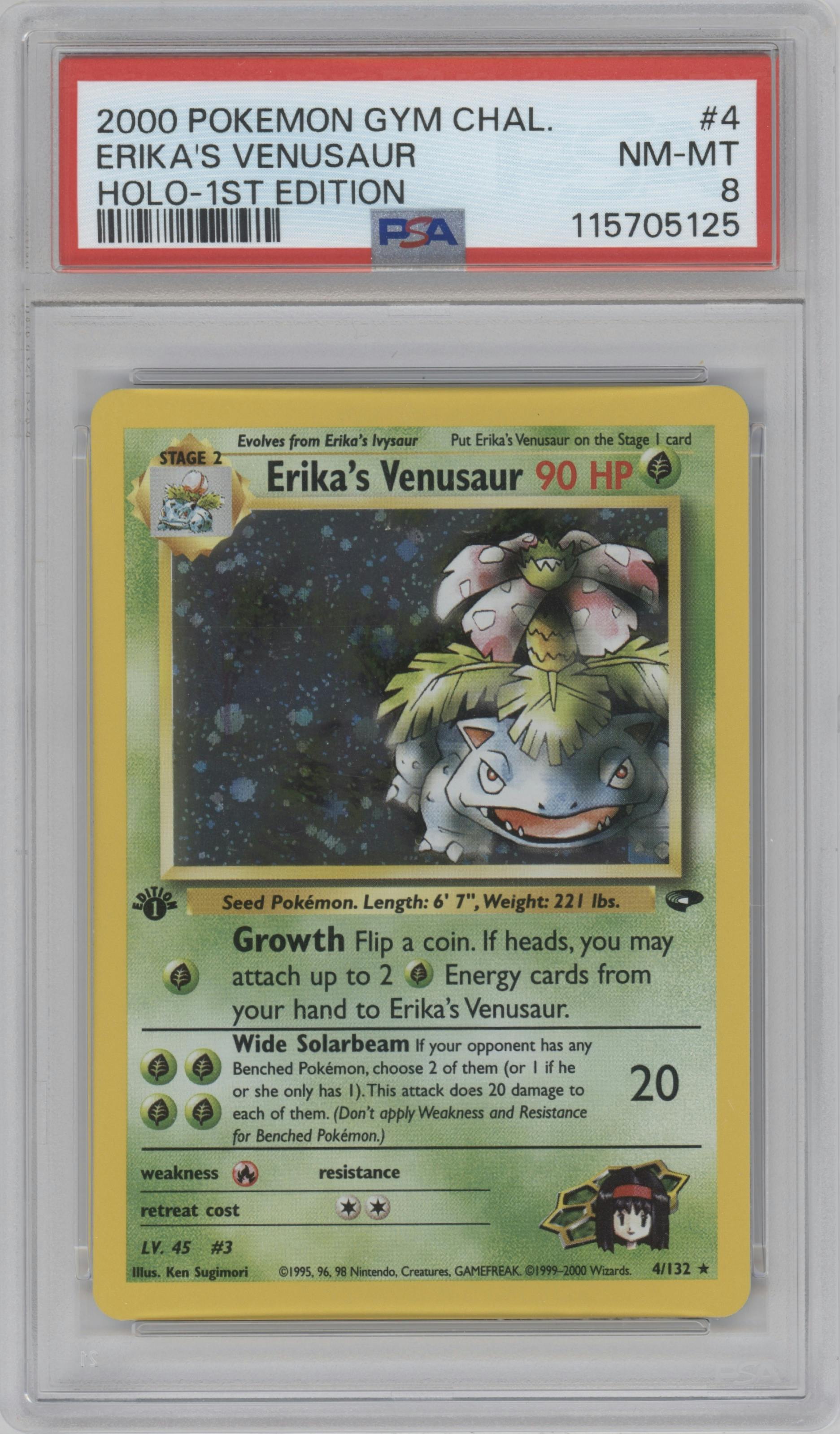 Erika's Venusaur from the 2000 Pokemon GH set graded by PSA and given an overall grade of 8.