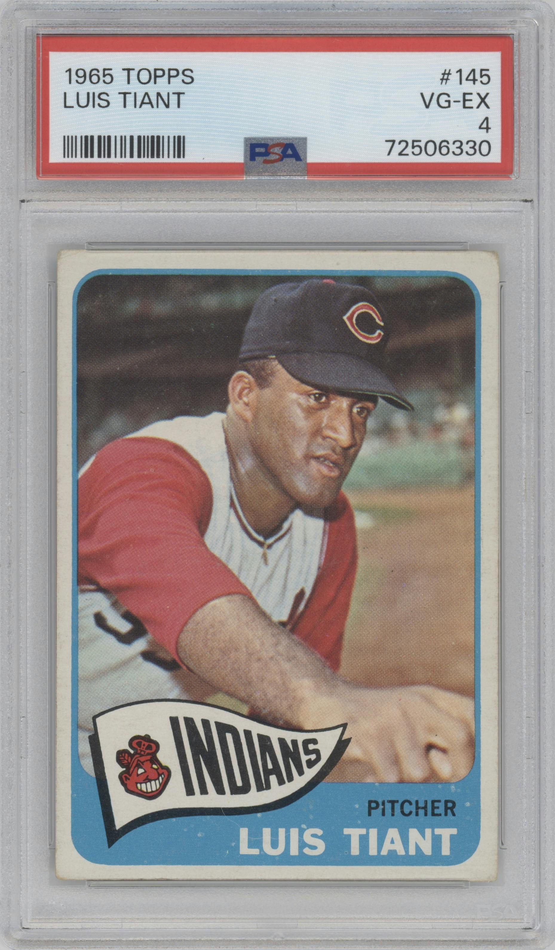 Luis Tiant from the 1965 Topps set graded by PSA and given an overall grade of 4.