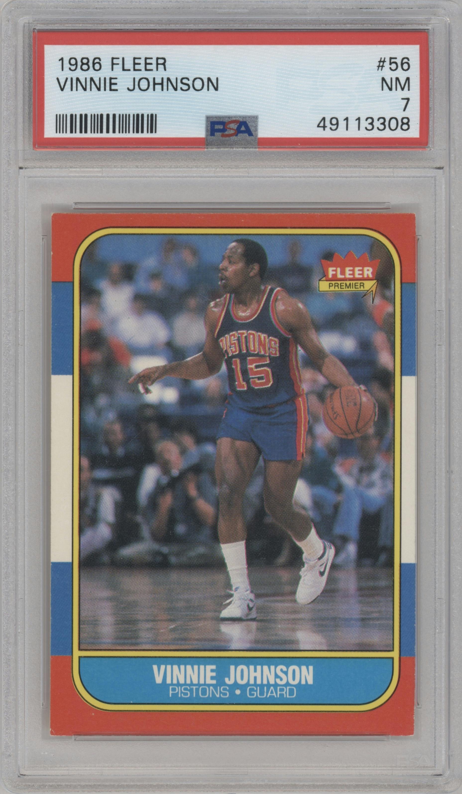 Vinnie Johnson from the 1986-87 Fleer set graded by PSA and given an overall grade of 7.