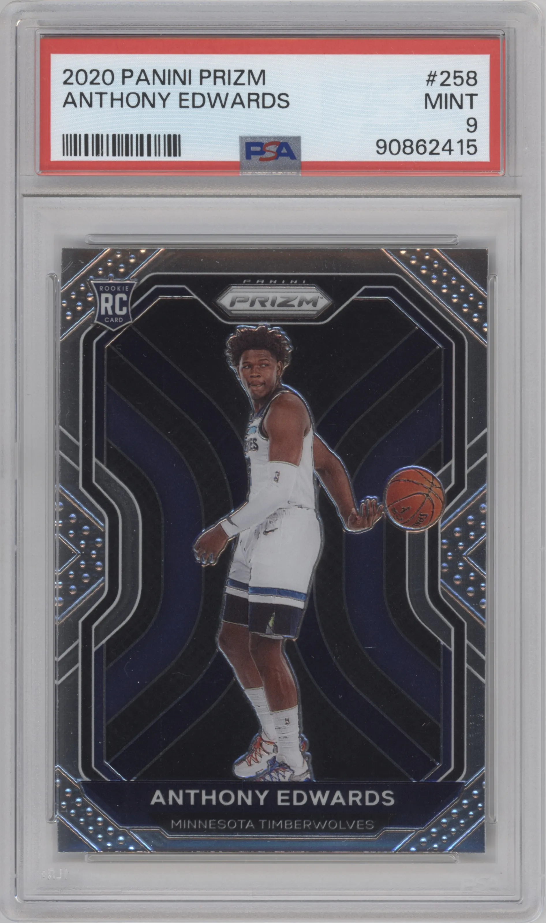 Anthony Edwards from the 2020-21 Panini Prizm set graded by PSA and given an overall grade of 9.