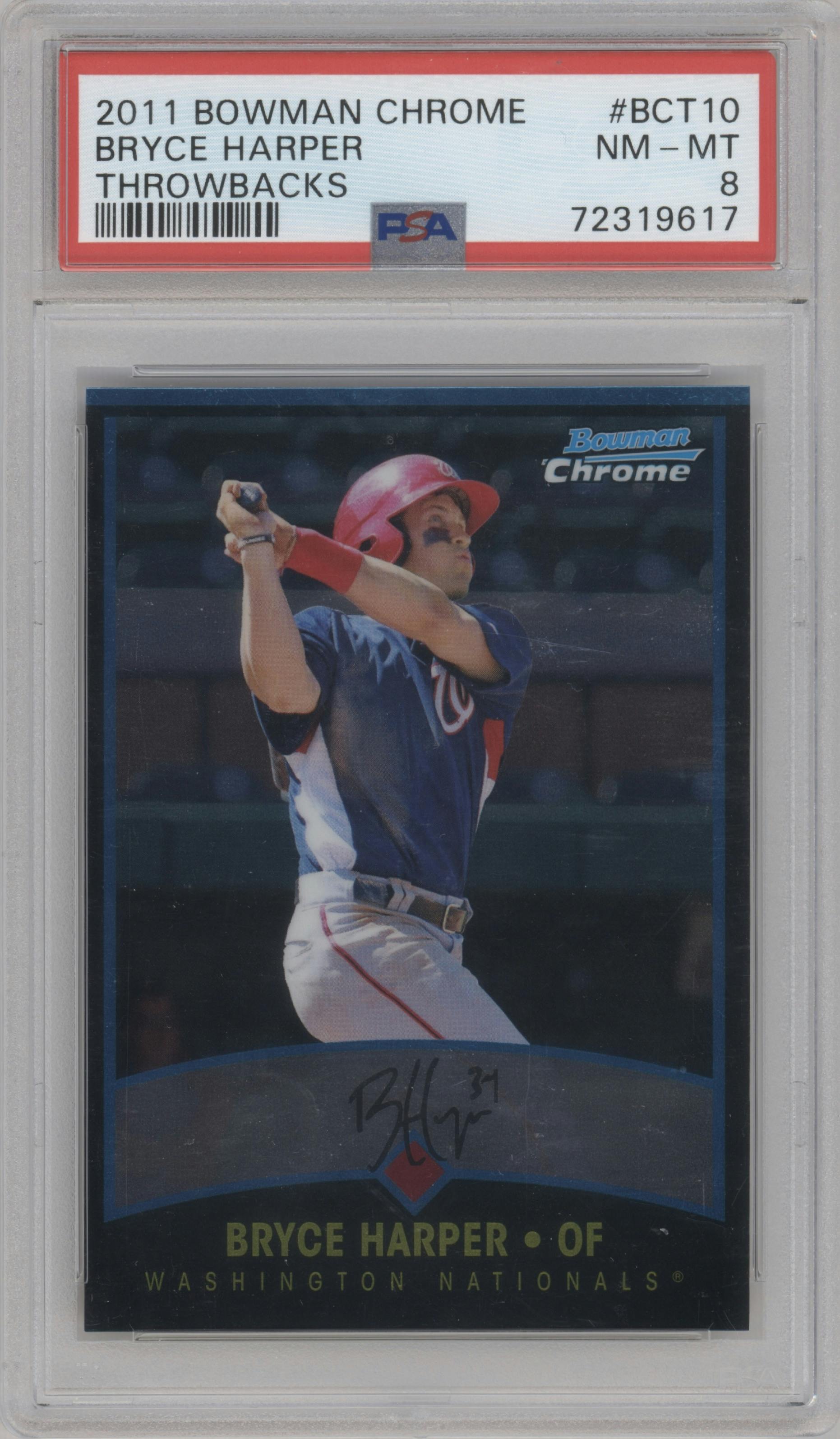 Bryce Harper from the 2011 Bowman Chrome set graded by PSA and given an overall grade of 8.