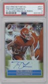 Trevor Lawrence from the 2021 Leaf Pro Set Metal set featuring a Rainbow Blue parallel graded by PSA and given an overall grade of 9.