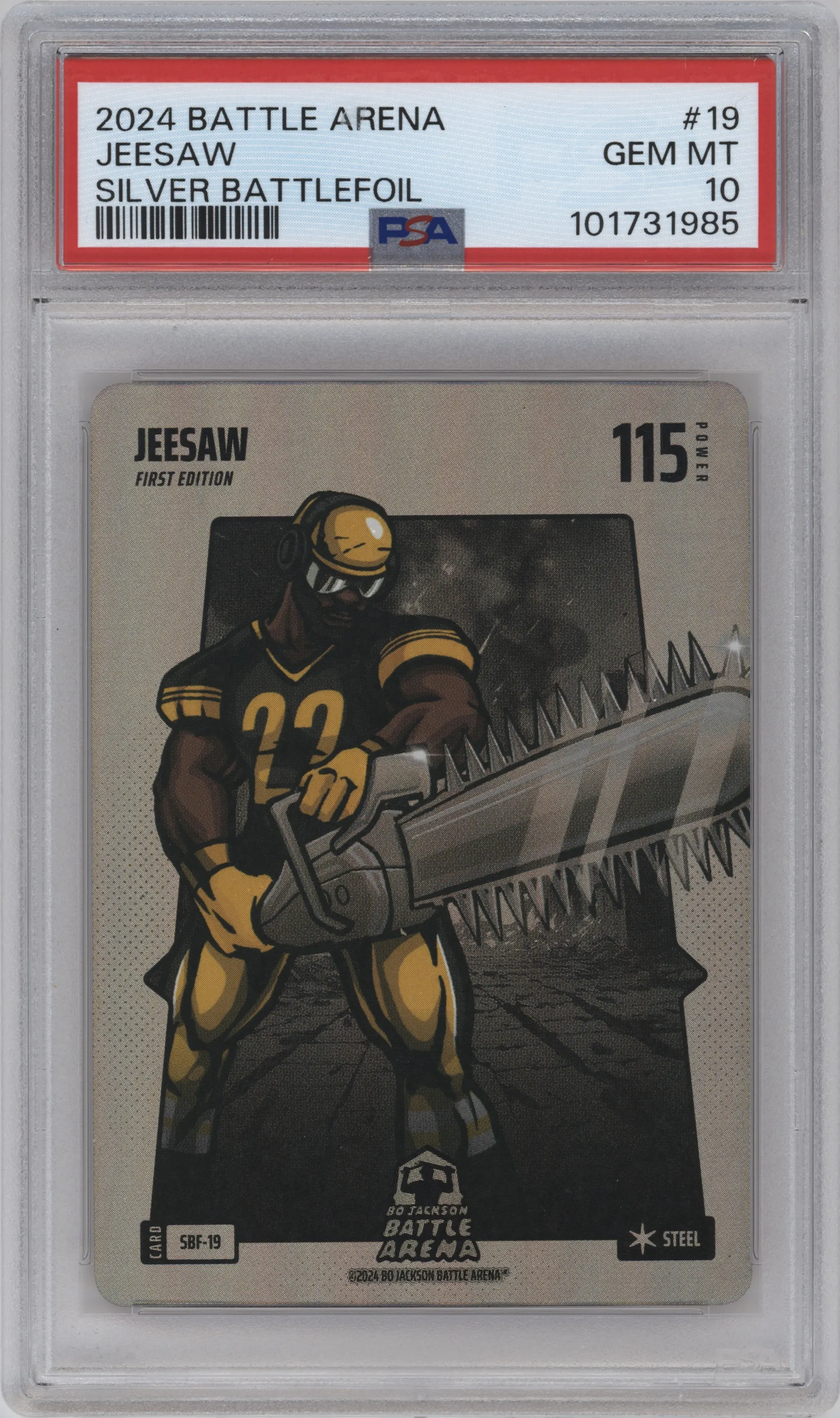 Jeesaw from the 2024 Bo Jackson Battle Arena set graded by PSA and given an overall grade of 10.