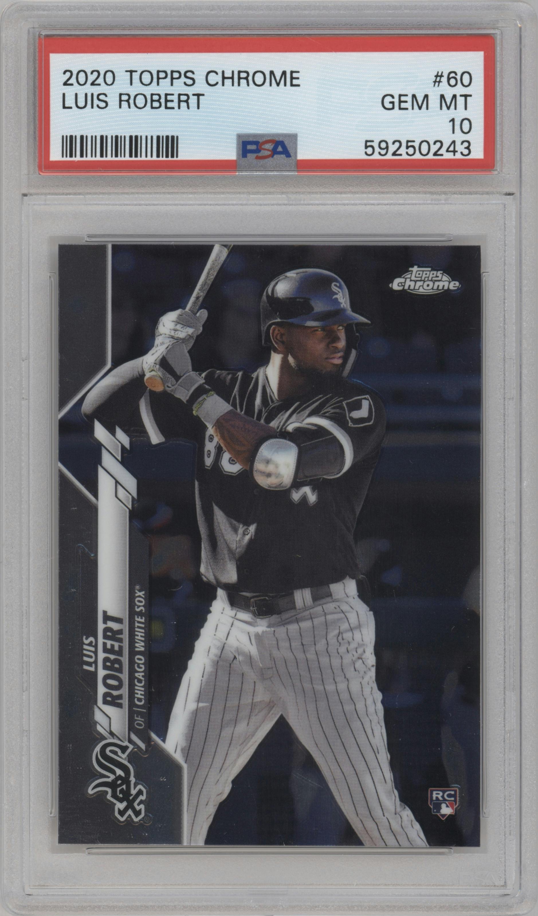 Luis Robert from the 2020 Topps Chrome set graded by PSA and given an overall grade of 10.