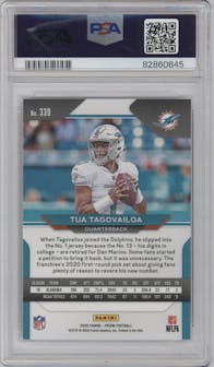 Tua Tagovailoa from the 2020 Panini Prizm set graded by PSA and given an overall grade of 10.