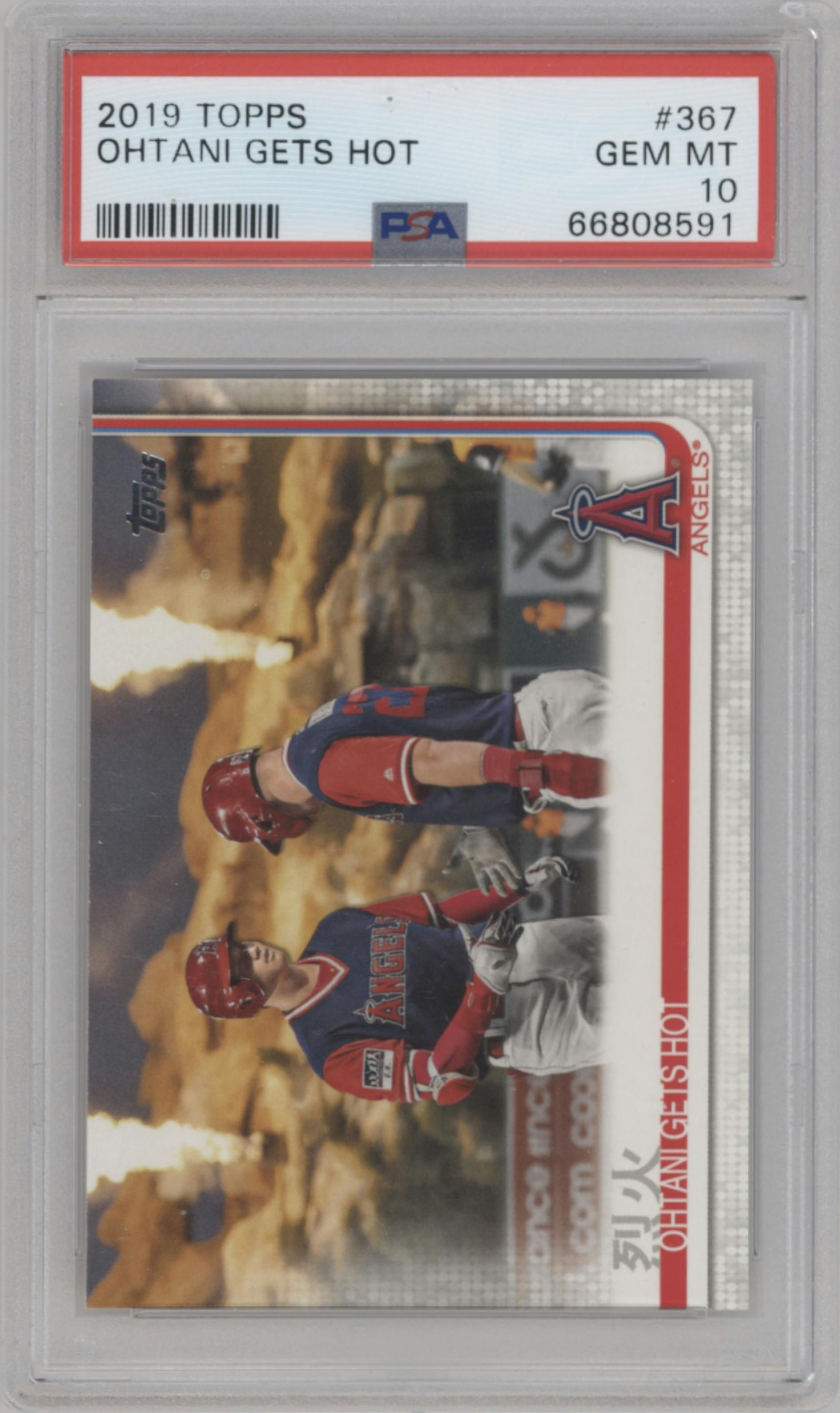 Ohtani Gets Hot from the 2019 Topps Series 2 set graded by PSA and given an overall grade of 10.