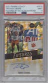 Travis Etienne from the 2021 Panini Legacy set featuring a Yellow Diamond parallel graded by PSA and given an overall grade of 9.