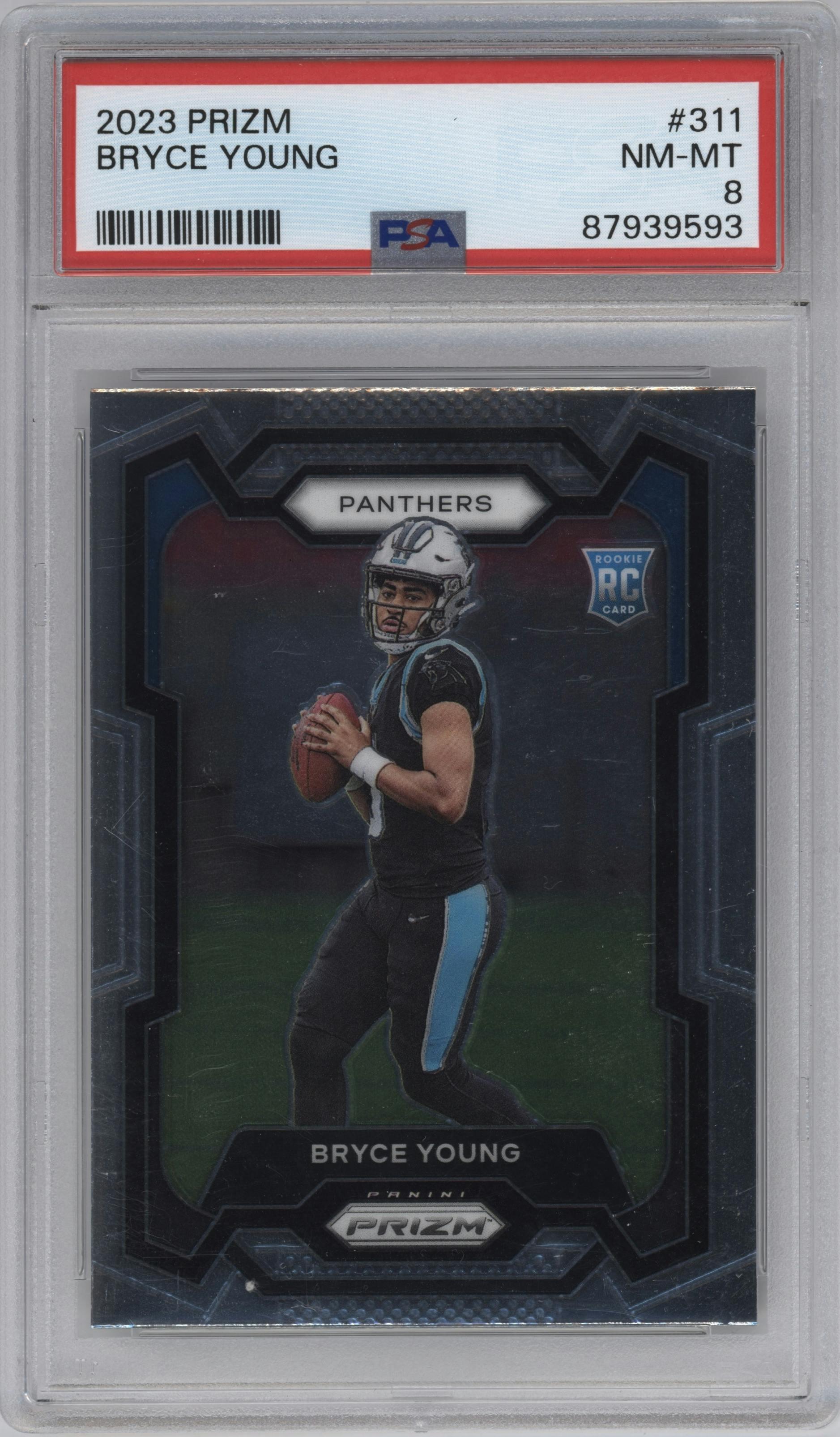 Bryce Young from the 2023 Panini Prizm set graded by PSA and given an overall grade of 8.