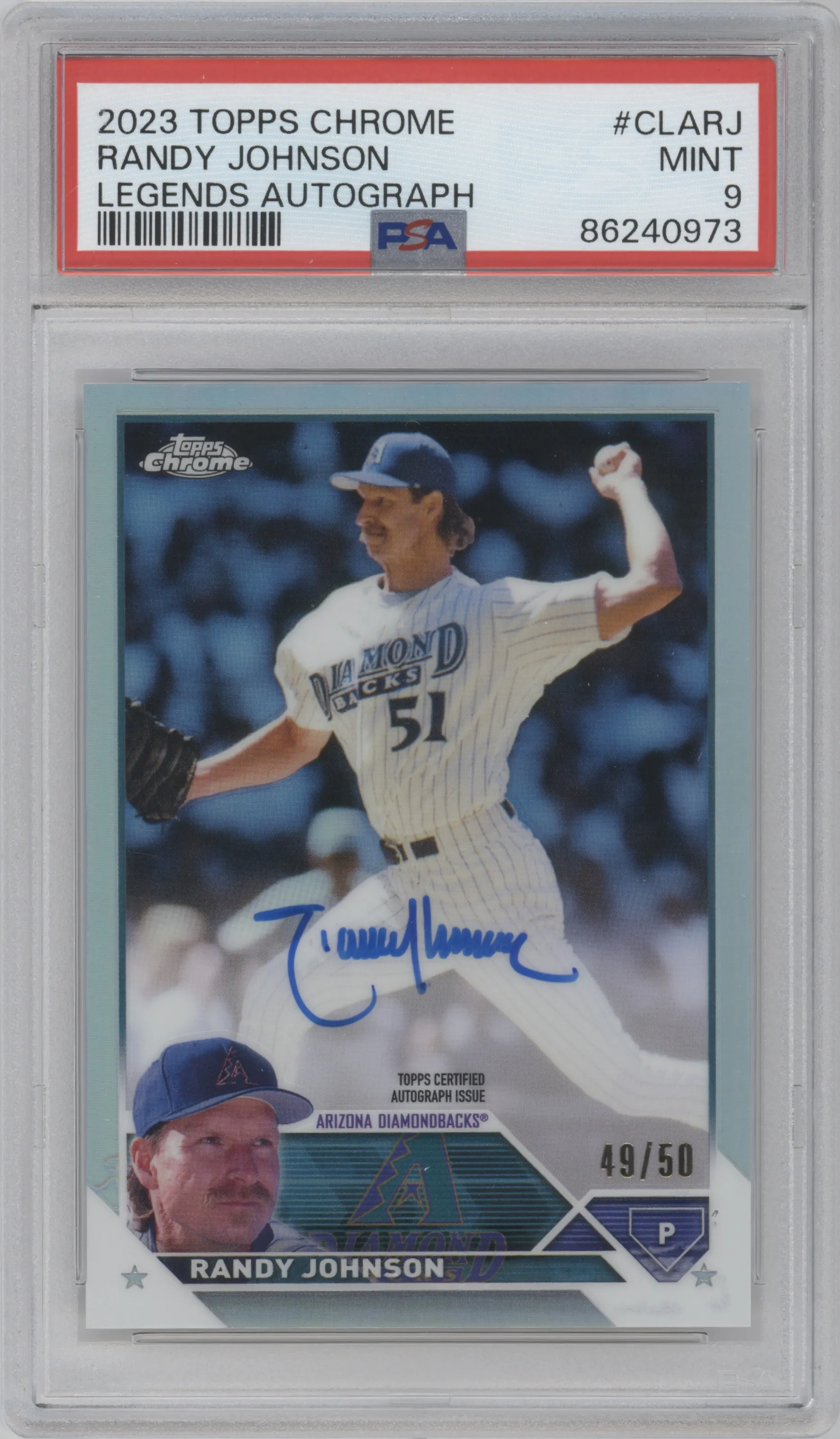 2023 Topps Chrome Legends Auto Randy Johnson PSA 9