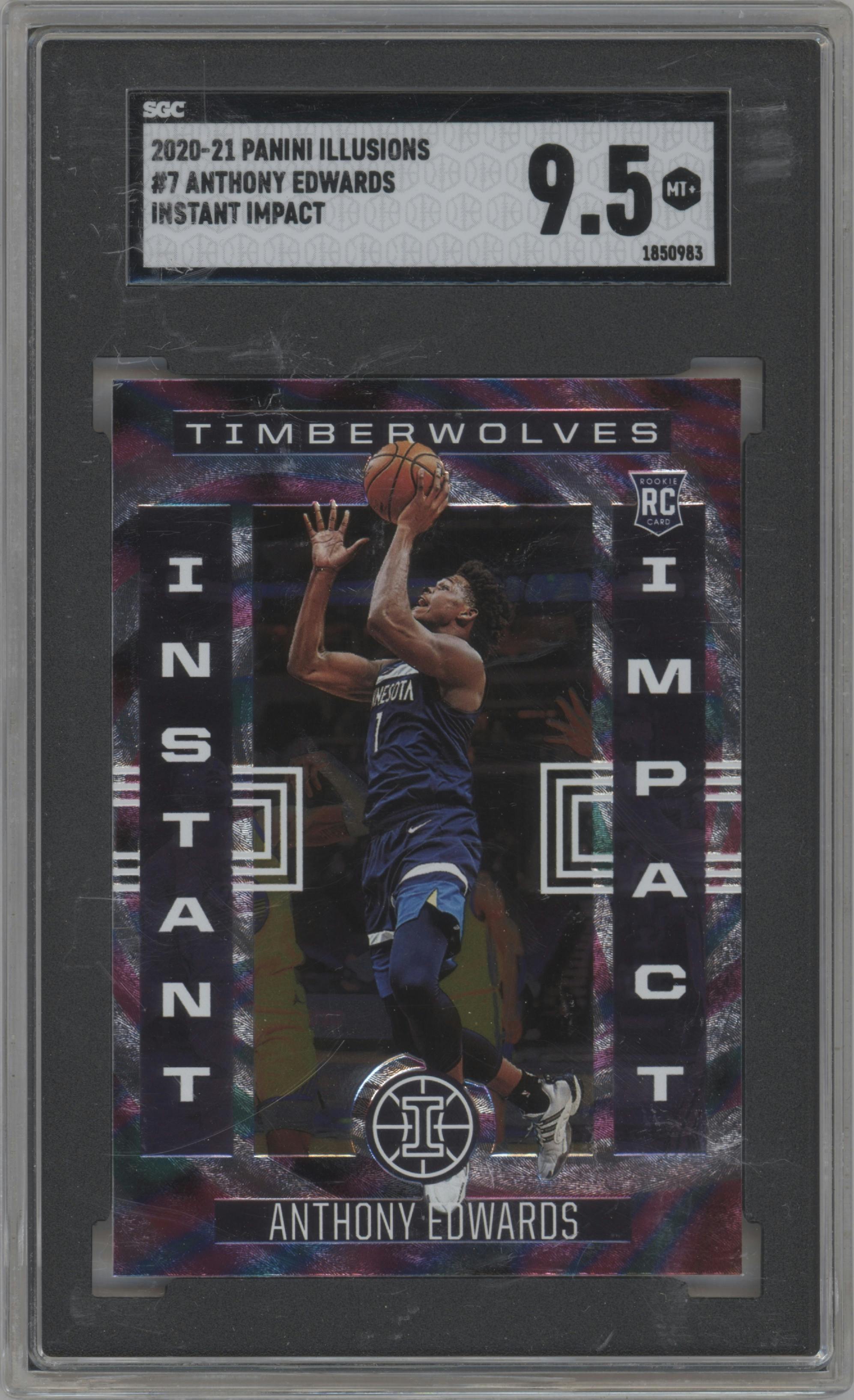 Anthony Edwards from the 2020-21 Panini Illusions  set graded by SGC and given an overall grade of 9.5.