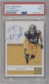 T.J. Watt from the 2021 Panini Encased set graded by PSA and given an overall grade of 9.