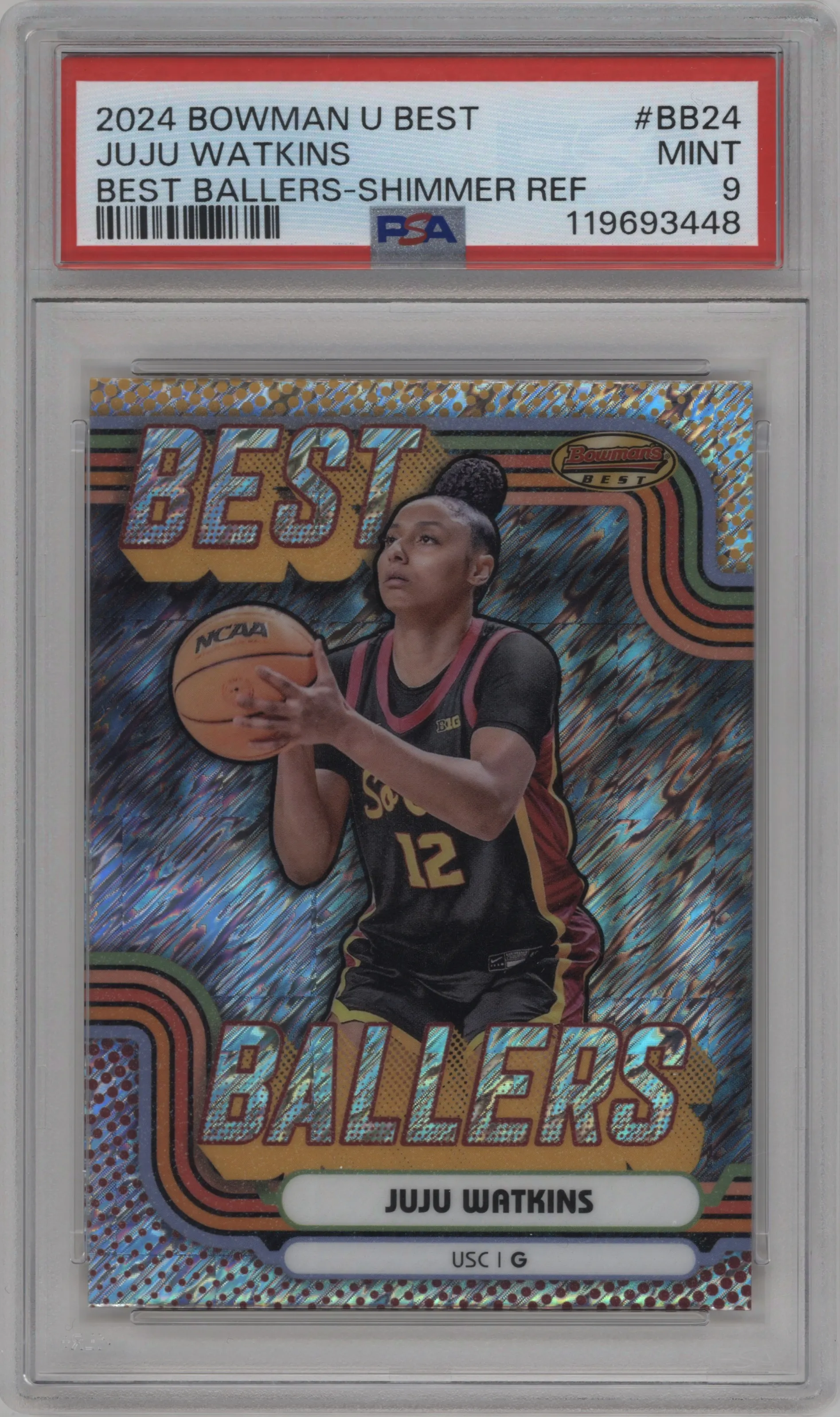 2024 Bowman's Best University Best Ballers Juju Watkins Shimmer Refractor #BB-24 PSA 9