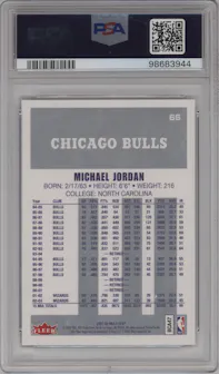 Michael Jordan from the 2007-08 Fleer Michael Jordan set graded by PSA and given an overall grade of 10.