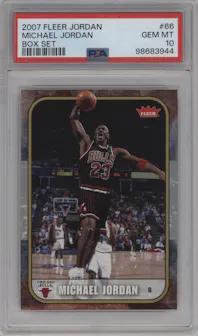 Michael Jordan from the 2007-08 Fleer Michael Jordan set graded by PSA and given an overall grade of 10.