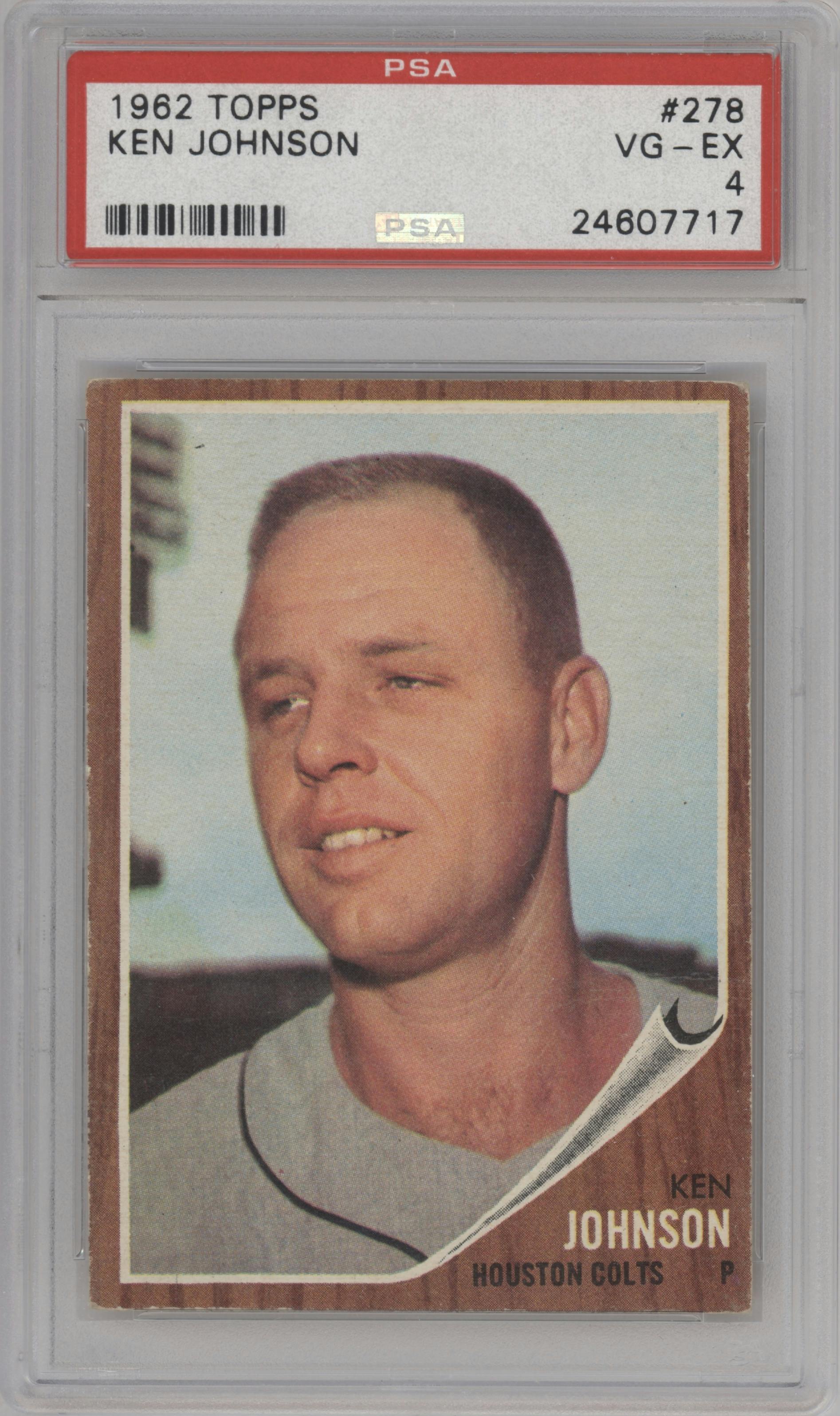 Ken Johnson from the 1962 Topps set graded by PSA and given an overall grade of 4.