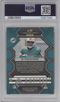 De'Von Achane from the 2023 Panini Mosaic set featuring a Reactive Yellow parallel graded by PSA and given an overall grade of 10.