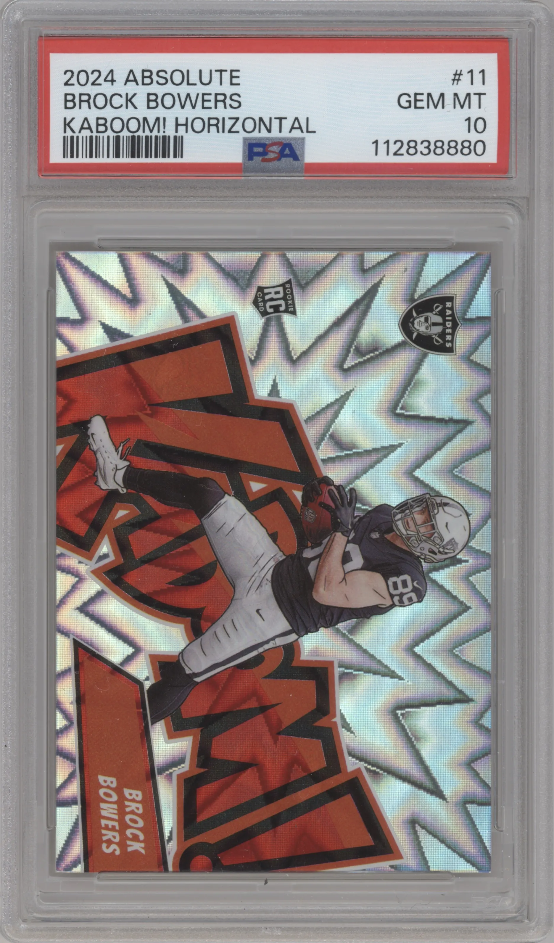 Brock Bowers from the 2024 Panini Absolute set graded by PSA and given an overall grade of 10.