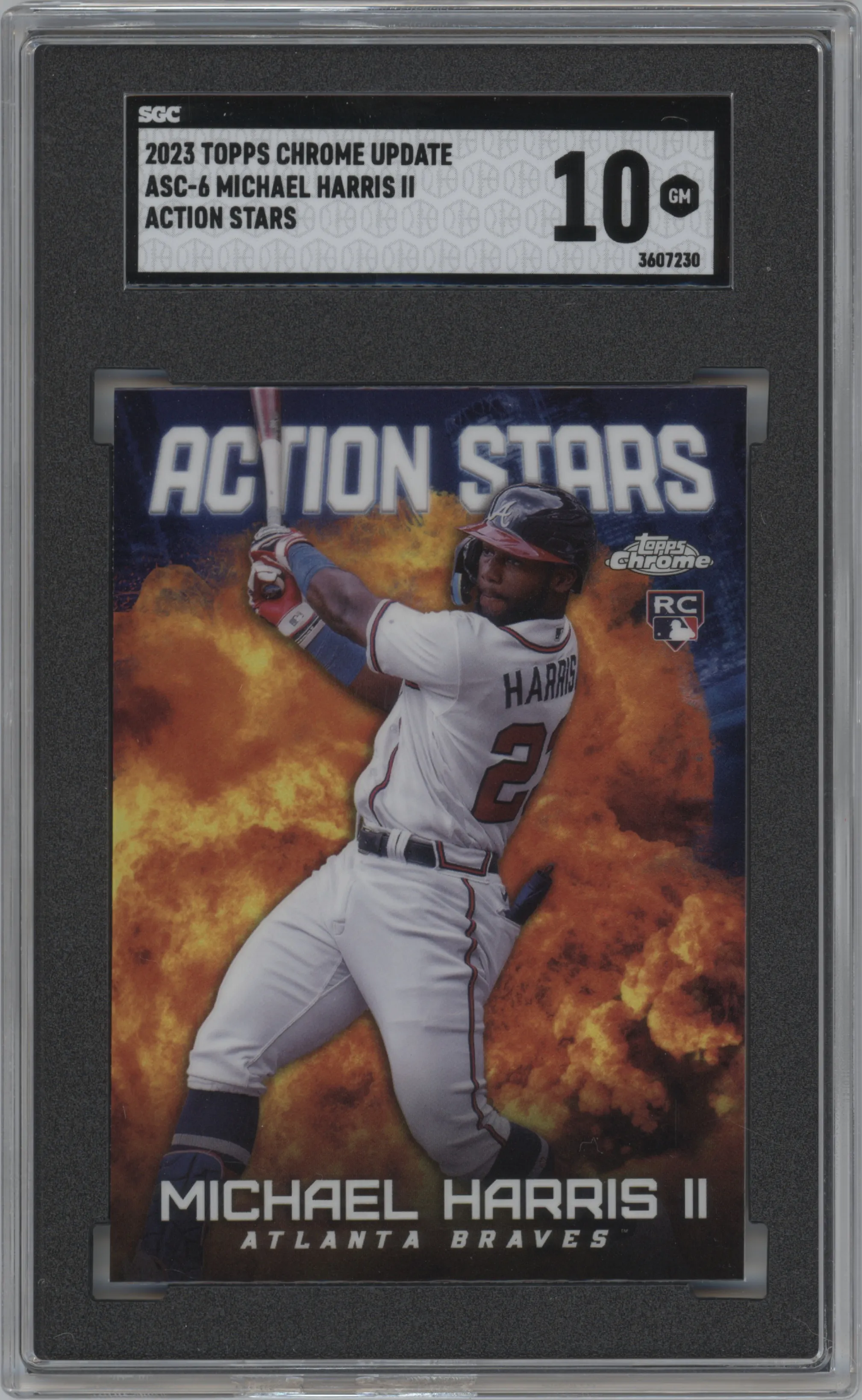 Michael Harris II from the 2023 Topps Chrome Update set graded by SGC and given an overall grade of 10.
