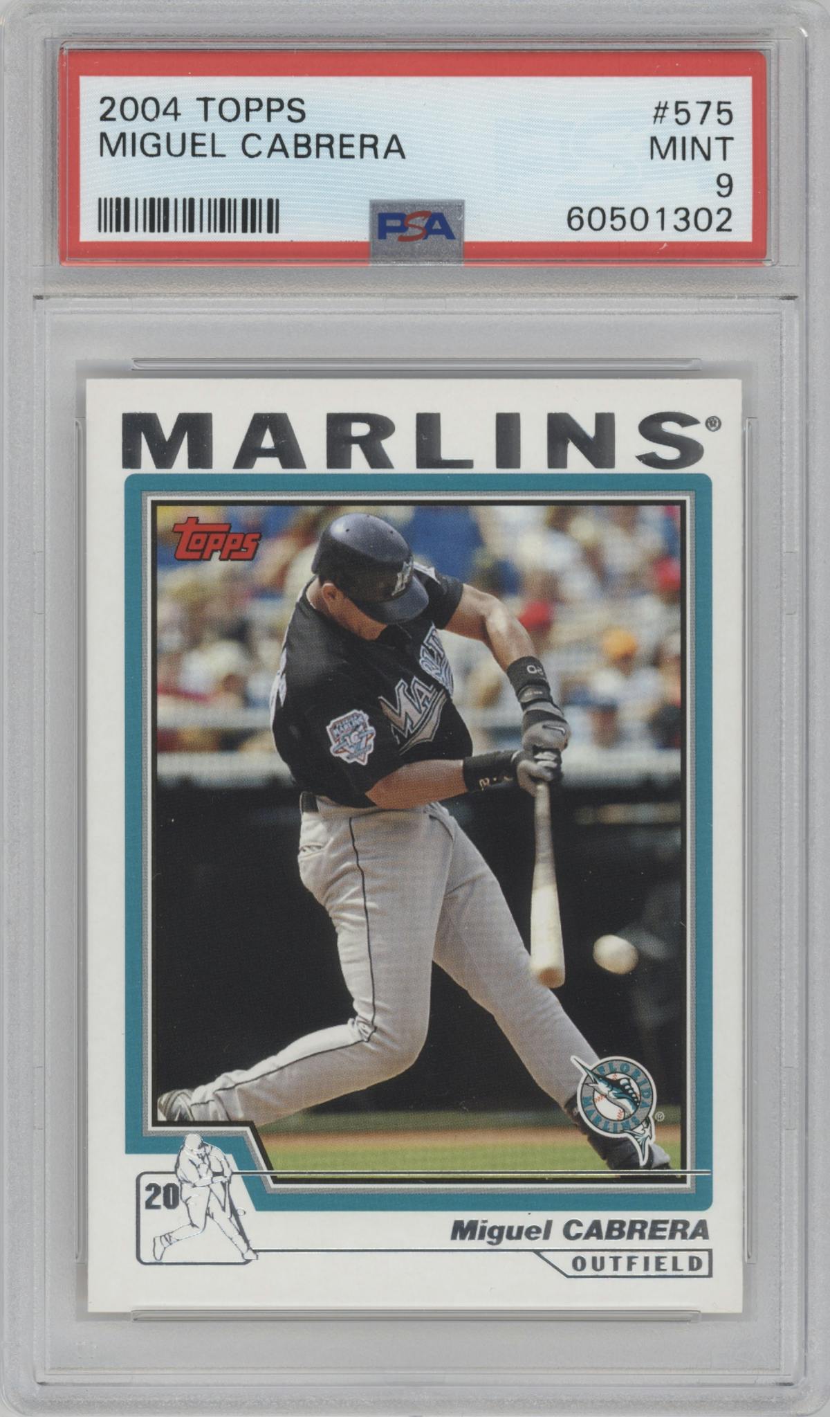Miguel Cabrera from the 2004 Topps set graded by PSA and given an overall grade of 9.