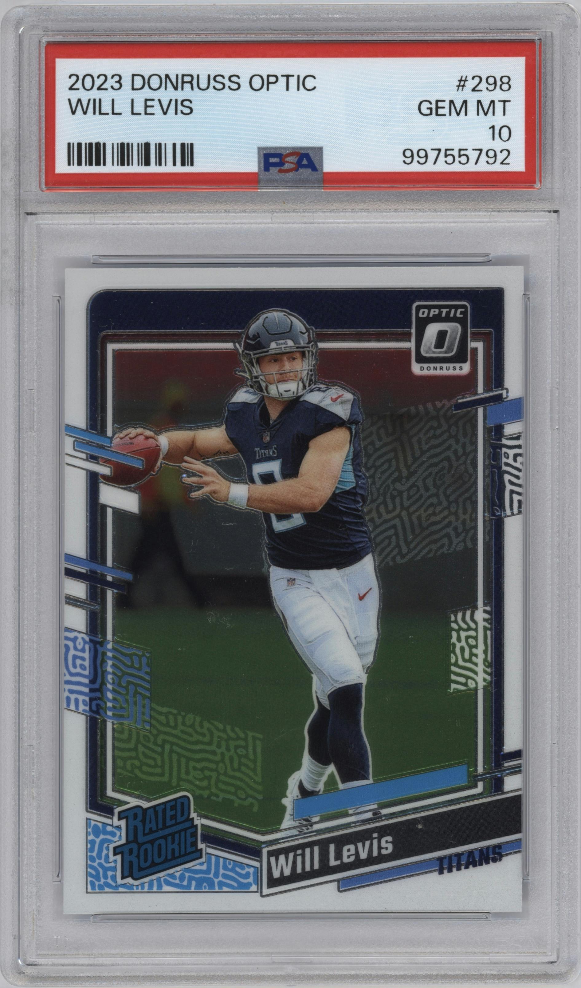 Will Levis from the 2023 Donruss Optic set graded by PSA and given an overall grade of 10.