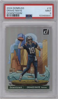 Drake Maye from the 2024 Donruss set graded by PSA and given an overall grade of 9.