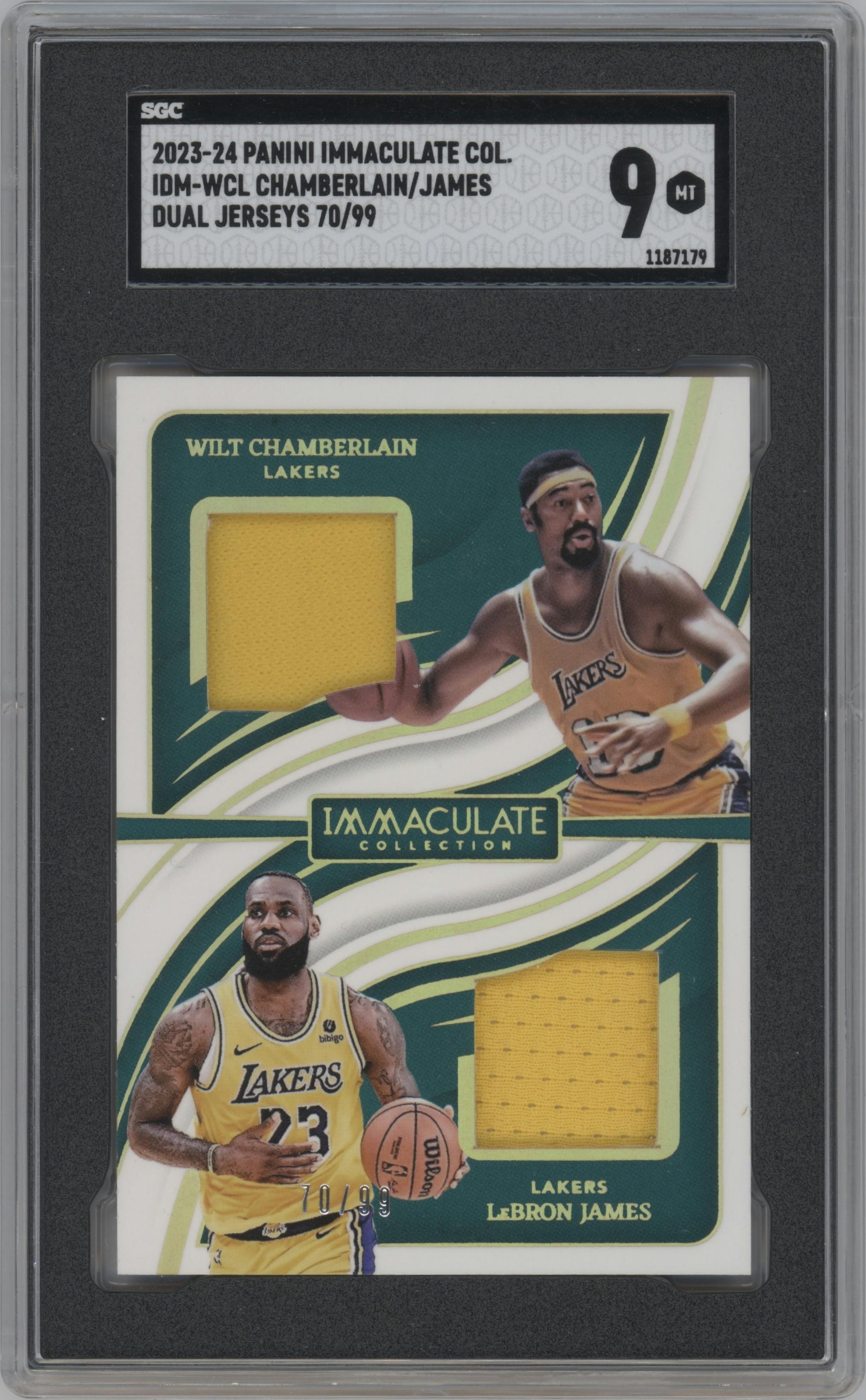 Wilt Chamberlain/LeBron James from the 2023-24 Panini Immaculate Collection set graded by SGC and given an overall grade of 9.