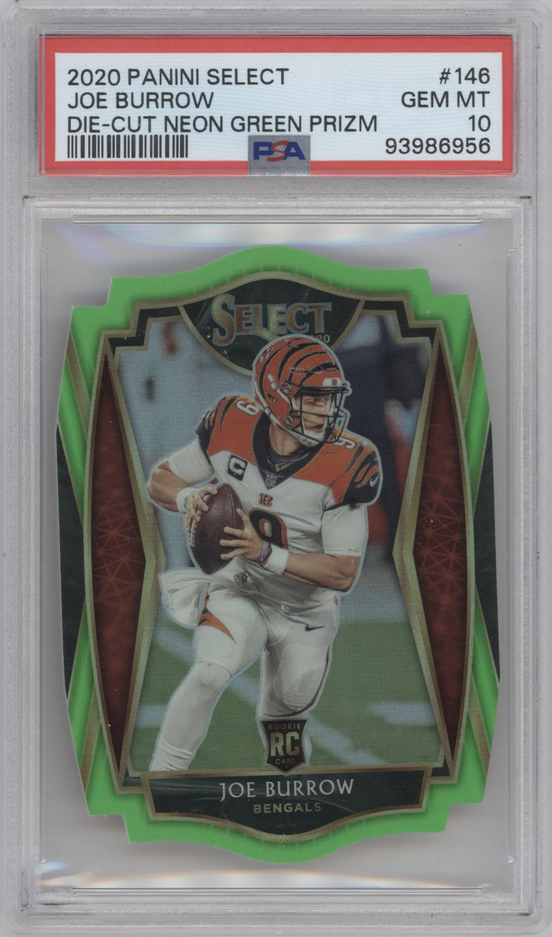 2020 Panini Select Pre.Lvl. Joe Burrow Die-Cut Neon Green #146 PSA 10